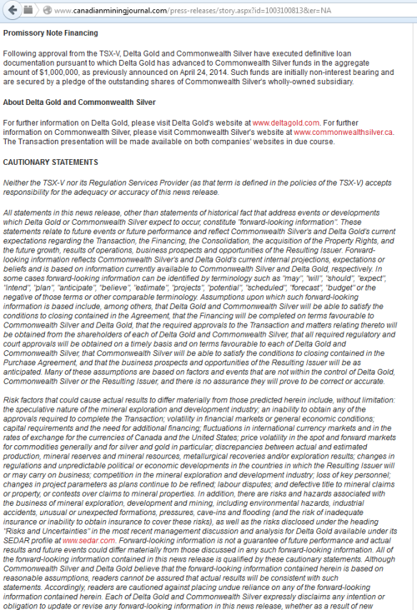 Delta Gold Corporation and Commonwealth Silver and Gold Mining