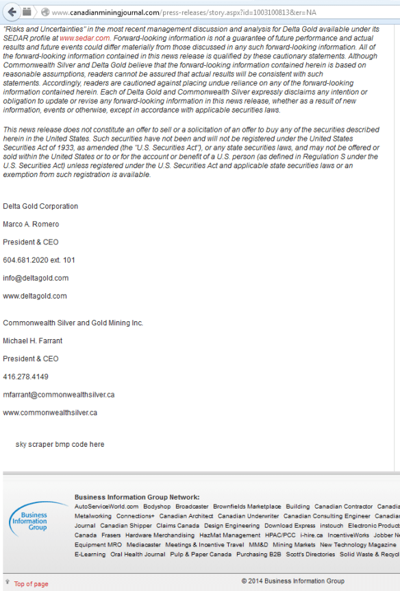 Delta Gold Corporation and Commonwealth Silver and Gold Mining